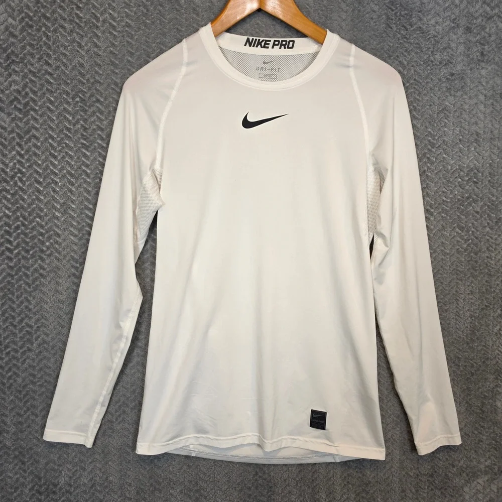 Nike Pro Dri-FIT Mens Small White Long Sleeve Compression Shirt 838081-100